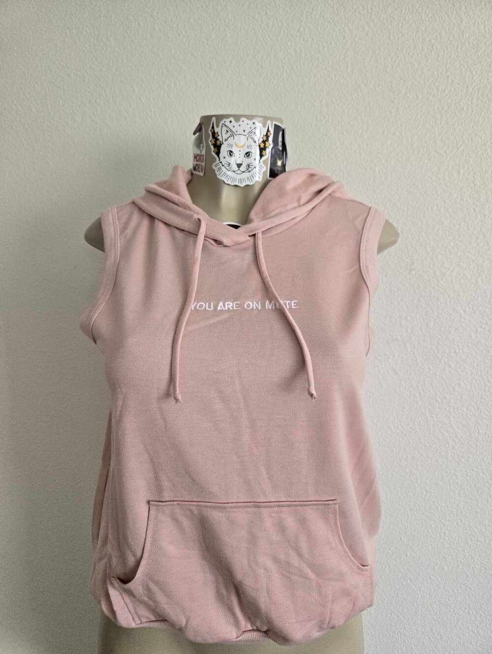 Sleeveless Pink Hoodie Tank - "You Are On Mute"